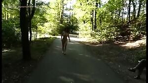 Naked girl walks trail undressed in public