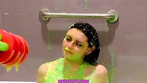 Leda blasted in the face with gunge cannon