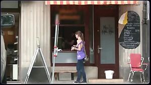 Ordering ice-cream with boob out