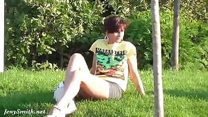 Jeny Smith public park upskirt flash