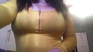 Unzipping my bodysuit & bouncing up and down