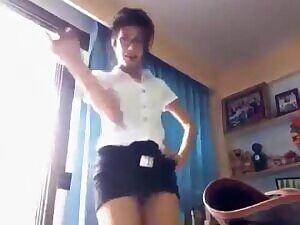 Dancing in Black Miniskirt, White Blouse & Glasses