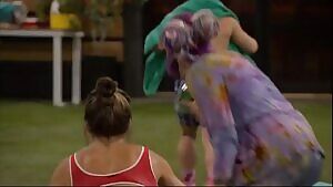 Angela running in bikini to get more wine