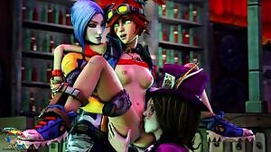 Maya spreading Gaige's legs as she gets tongue fucked by Moxxi
