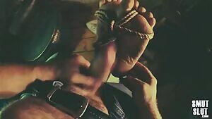 Bound Dirty Soles Footjob from Goth Girl