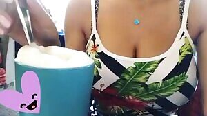 Foam coffee and cleavage