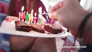 Tina wanted a proper gangbang for her birthday. 10 men obliged.