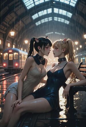 Girls Kissing Ai Generated Catgirl Cute