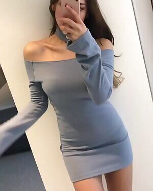 Tight Asian body in grey dress made it impossible not to.