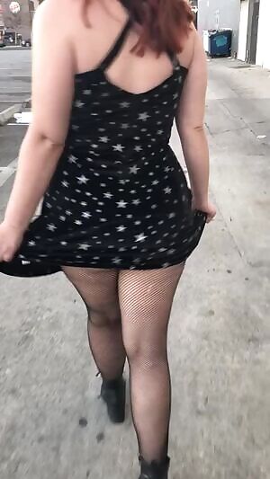 Flashing Her Ass In Fishnets