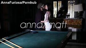 French couple fuck on a billiard in an abandoned castle