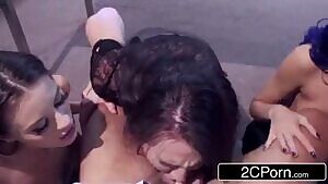 The first babe sucks all the food out for her self