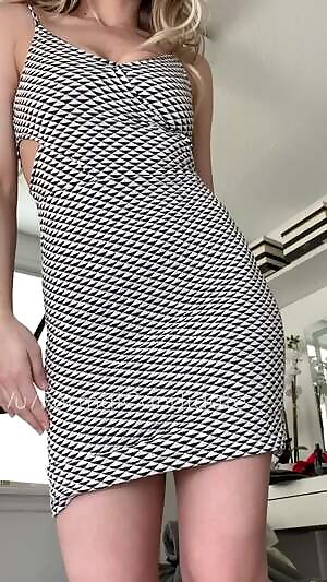 Revealing my little pussy under my tight dress!