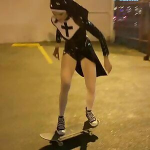 Skating in latex, oh boy