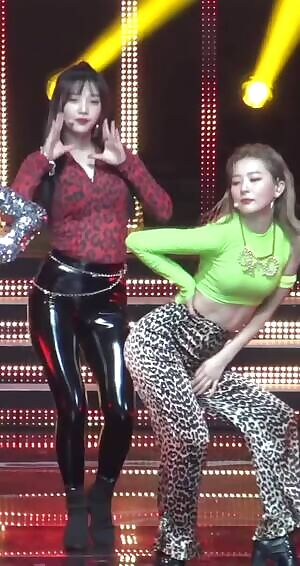 Red Velvet - Joy in tight black leather pants.