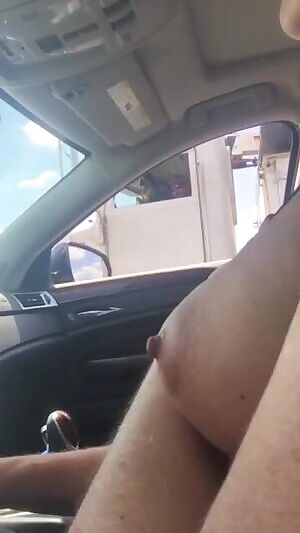 Flashing her tits to a trucker
