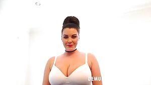 Cherry Blush JOI in white bra, black half slip & black pantyhose