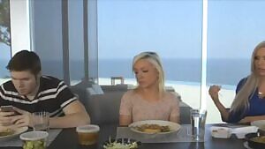 Sneaky lesbian milf drops goes down for a snack.