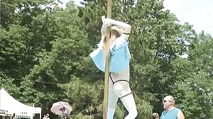 Showing off her boobs to strangers