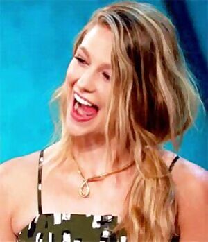 Melissa Benoist’s reaction when all the guys come out for her gangbang...