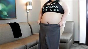 Kiyomi trying on pants 3 sizes too small