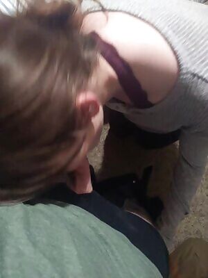 My wife getting down on her knees and engulfing my cock.