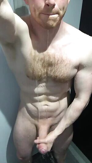 Stroking in the gym shower, missing my girl. Think she’s missing this? 💜🍆💦