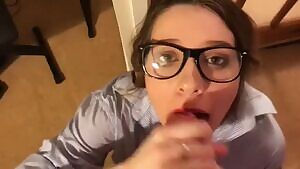Girl in glasses gets a little taste