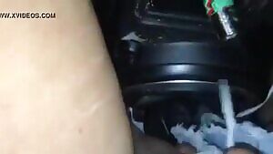She fucks the gear stick of her dirty car and gets fingered
