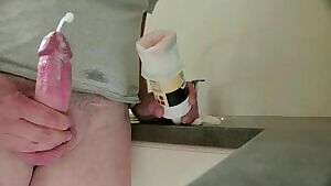 Came on a home made flashlight, what a mess! I'd rather be fucking a real pussy!