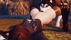 A dog eating his wife