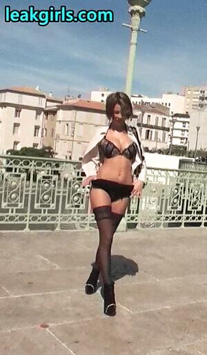 Stunning amateur exhibitionist showing off her stockings in public.