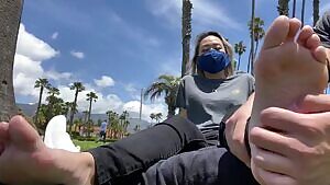 Asian girlfriend can't handle her feet being tickled in public