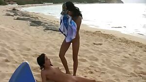 Getting wet on the beach