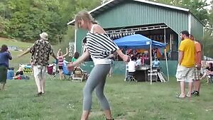 Girl in yoga pants hooping