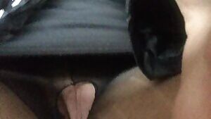 Flashing boobs and pussy to strangers on the train