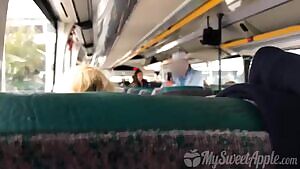 Having some fun on the bus with people around