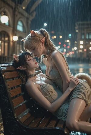 Girls Kissing Ai Generated Catgirl Cute