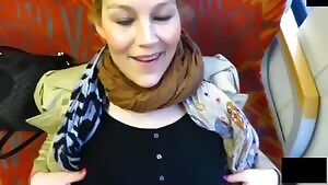 Clothed cumshot on train