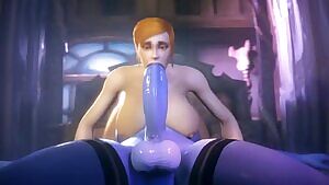 Deepthroating her huge cock