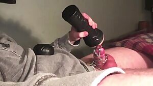 Thick Cock explodes chastity cage!