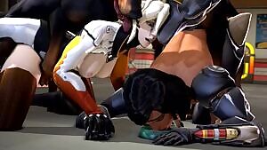 Pharah and Mercy fucked by dogs