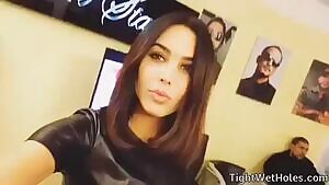 tight leather selfie