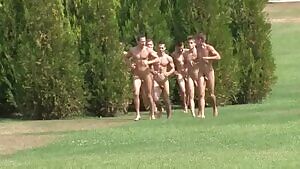 Friends jogging naked