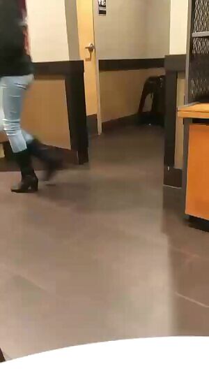 Girl wets herself while taking an order