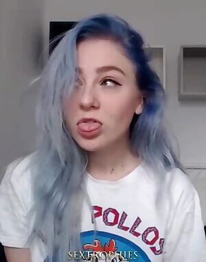 Blue haired girl flirting and facefucked