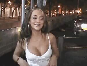 Slut flashing her pierced tits in public