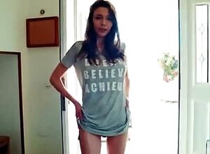 removing her top and playing w/ her tits