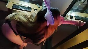 Latina Bunny deepthroating dildo as dinner 💋🍑👅