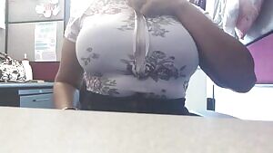 Titty lash at the desk *unzips*